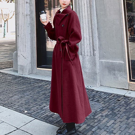 Women Burdy Wool Long Coatoversize Coatlong Women Burdy Wool Long Coatoversize, Ladies Winter Coats Maroon