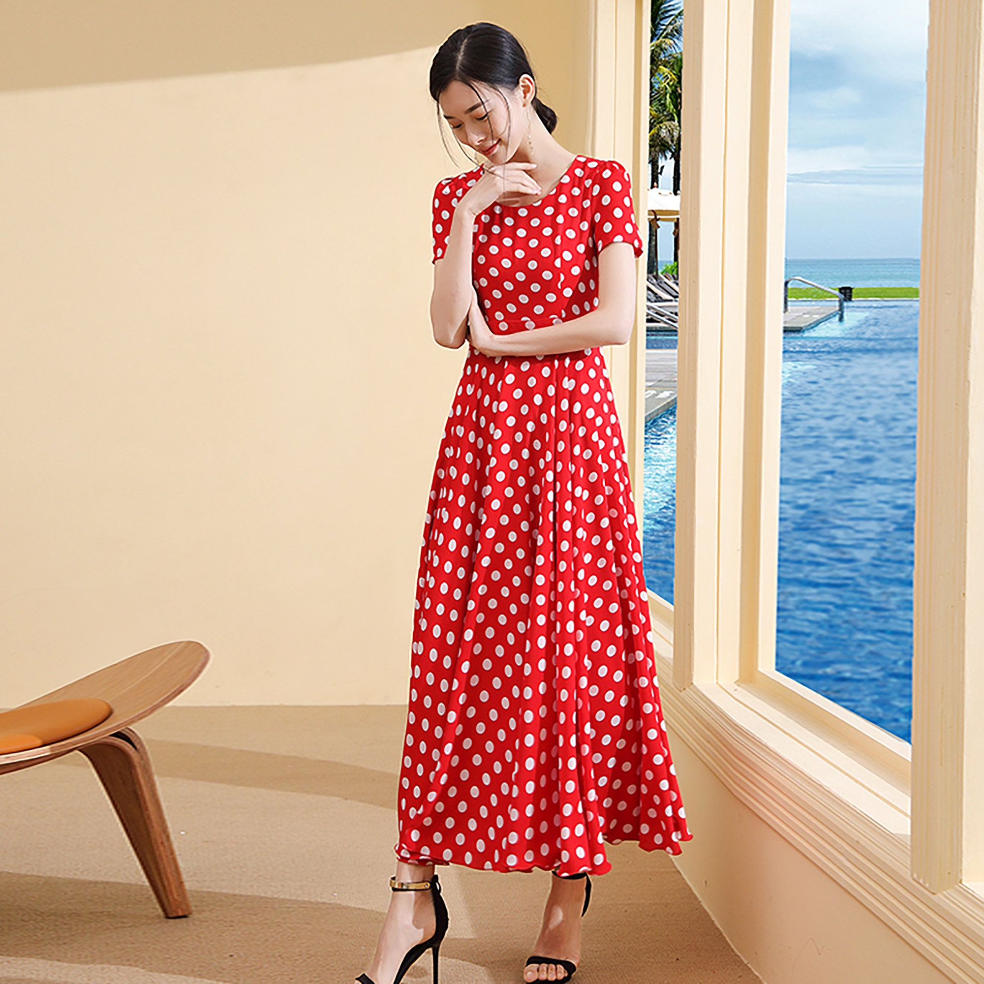 Custom Dressdots Maxi Dressblack Dots Full Length Dresssemi - Etsy