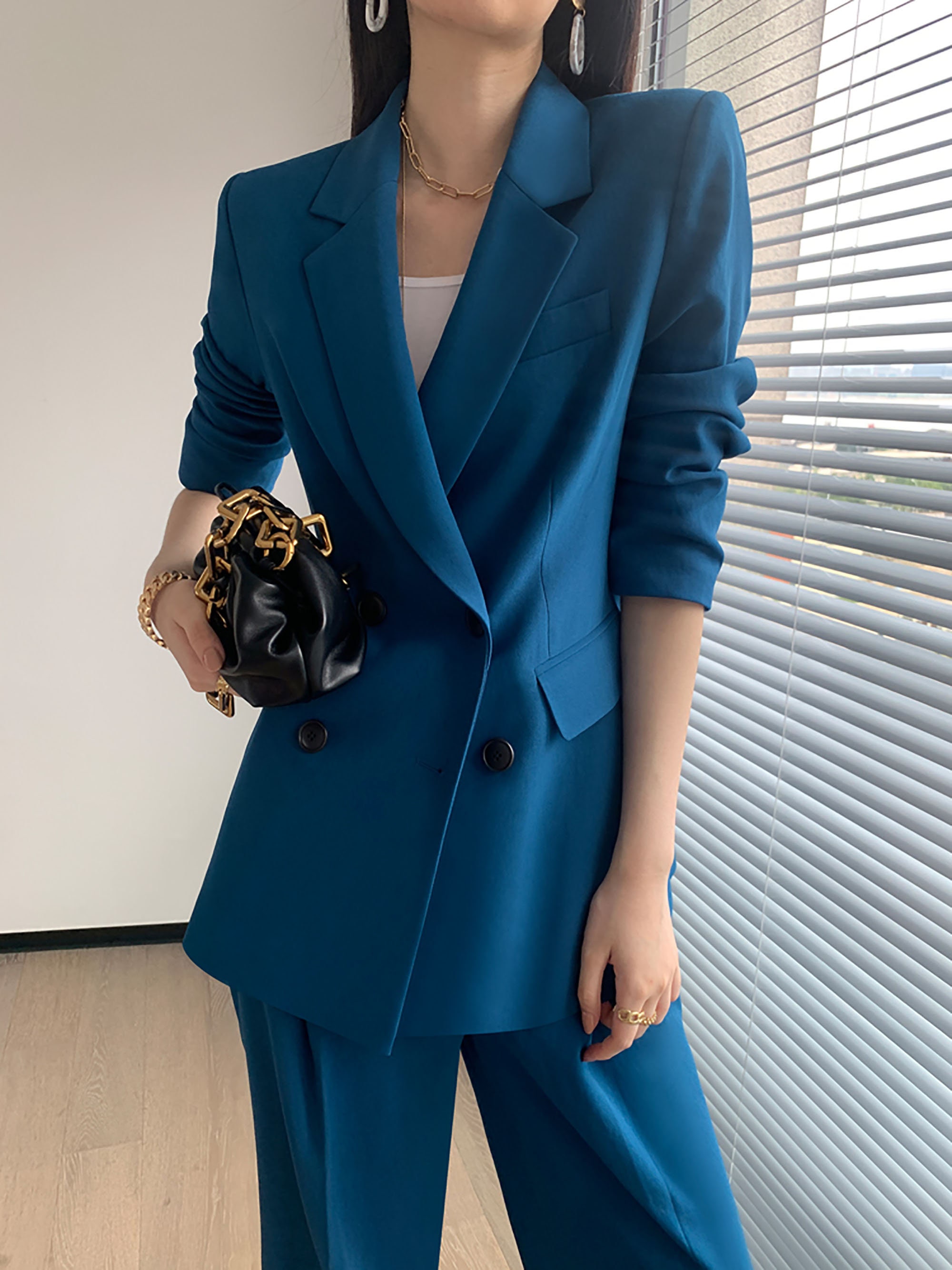 Women's Blue Pantsuit Setsblazer and Wide Leg Pants Suit - Etsy