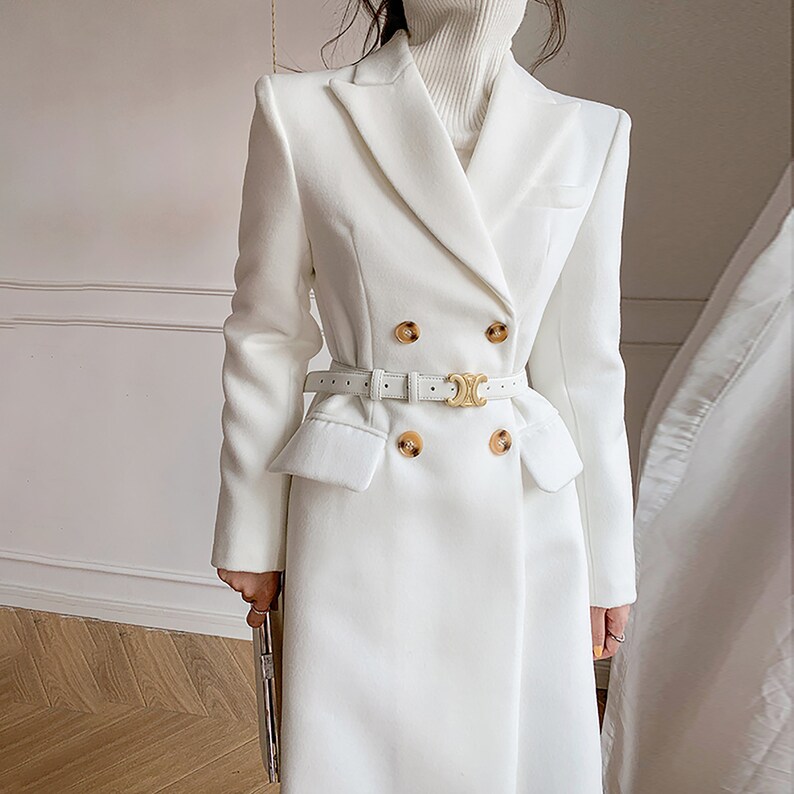 Women White Long Wool Coatwhite Wool Coatwedding Coatwomen Etsy