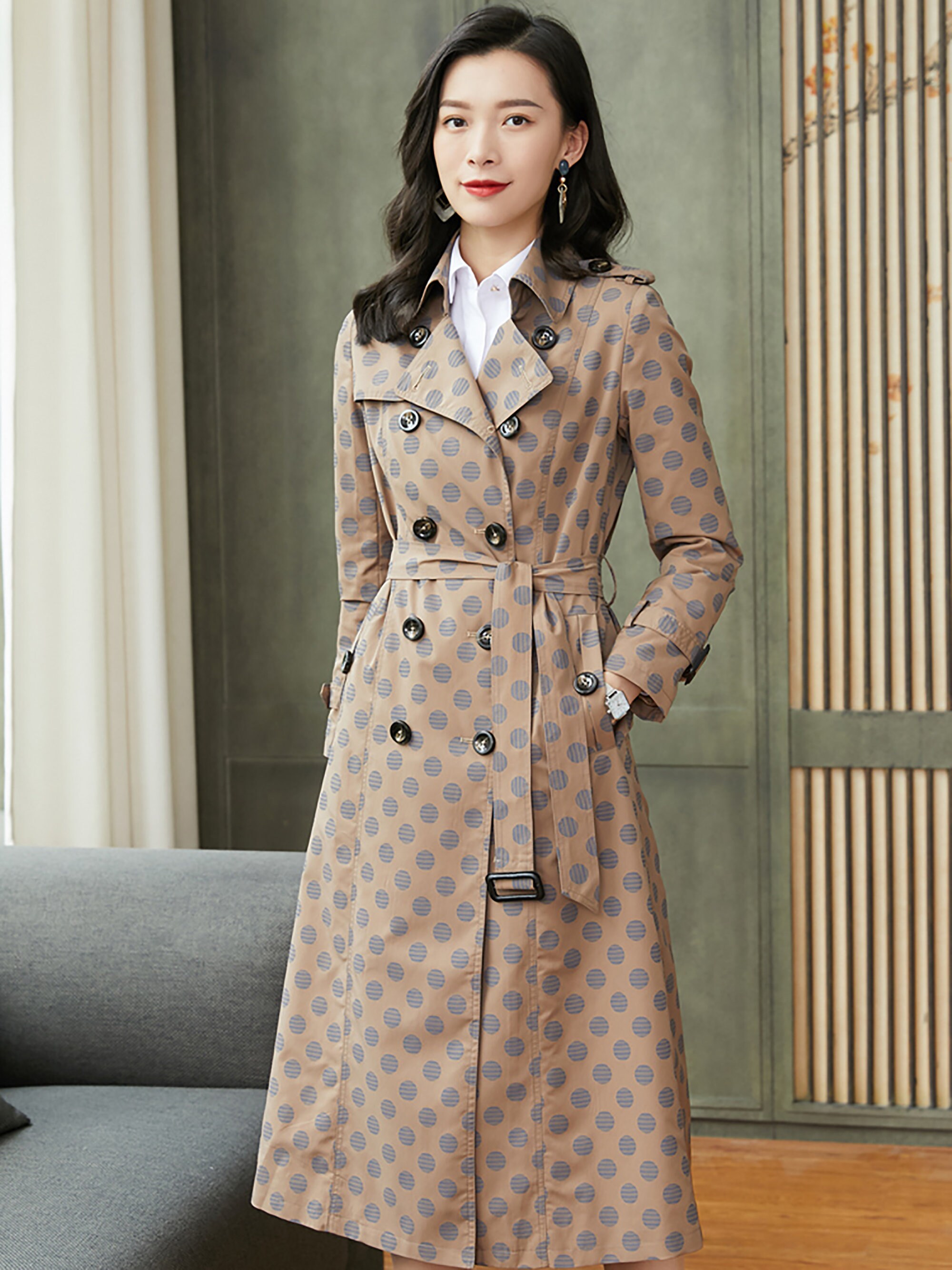 Custom Trench Coatcoffee Dots Trench Jacketblack Long - Etsy