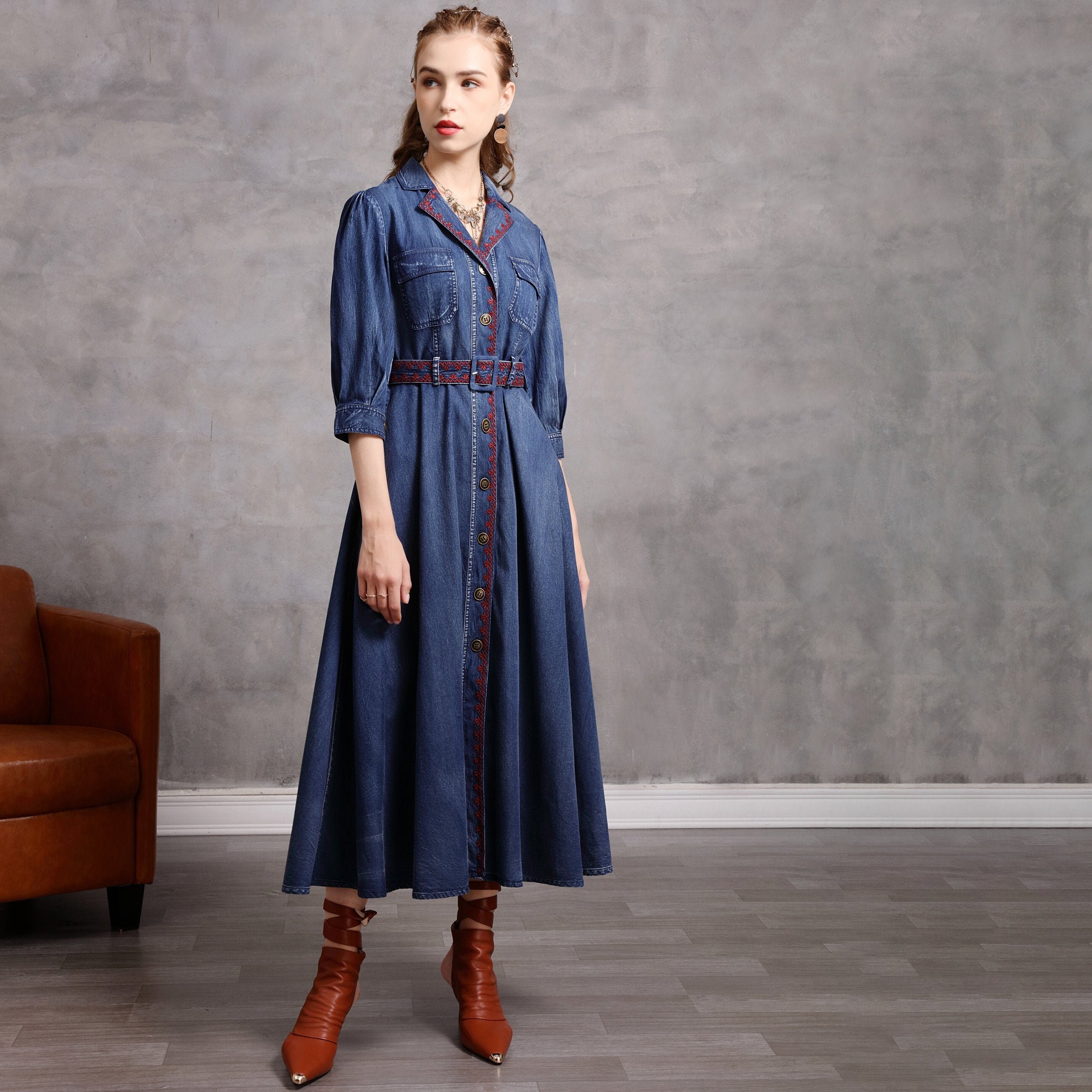 Oversized Belt Denim Utility Dress - Ready-to-Wear 1ABDVV