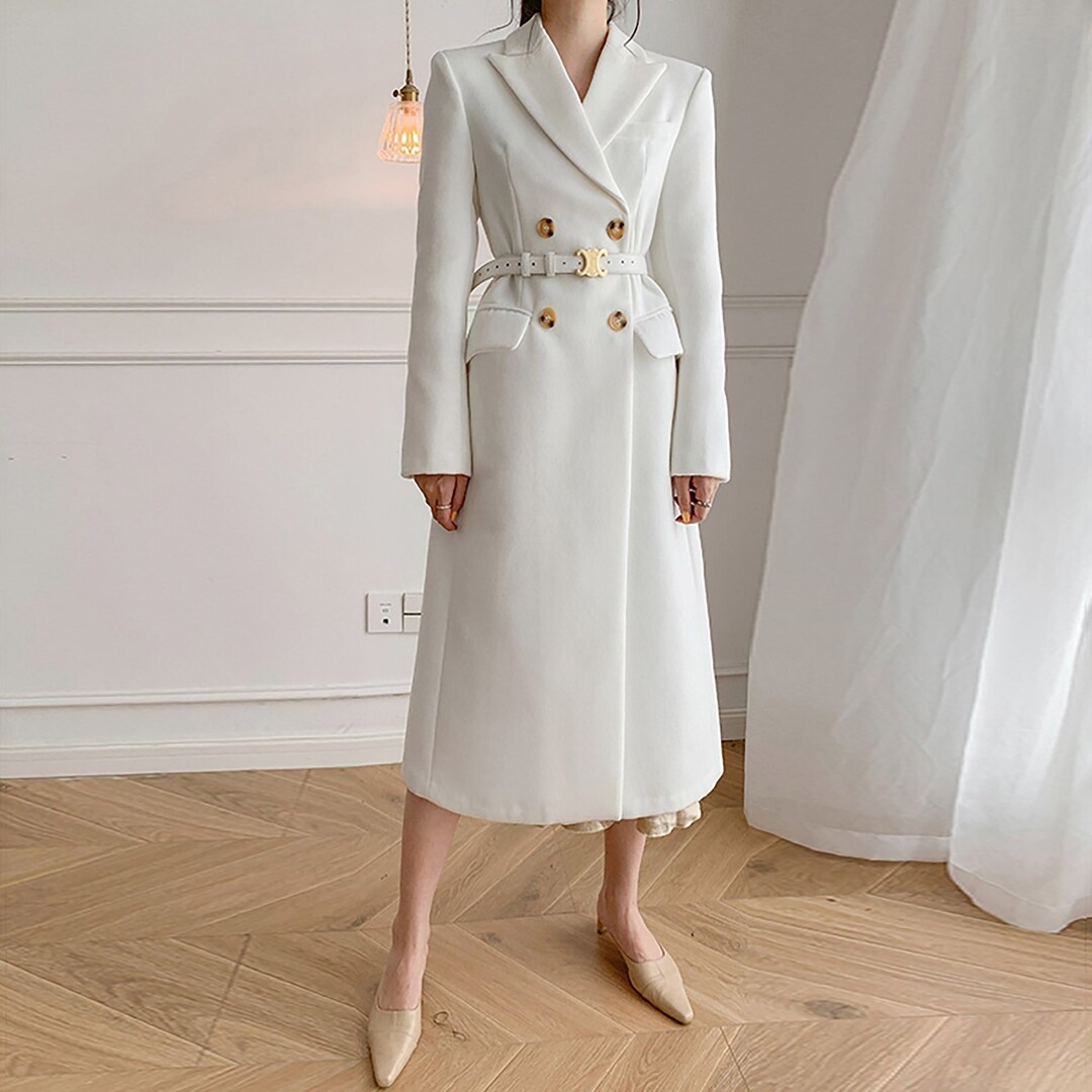 Women White Long Wool Coatwhite Wool Coatwedding Coatwomen Etsy