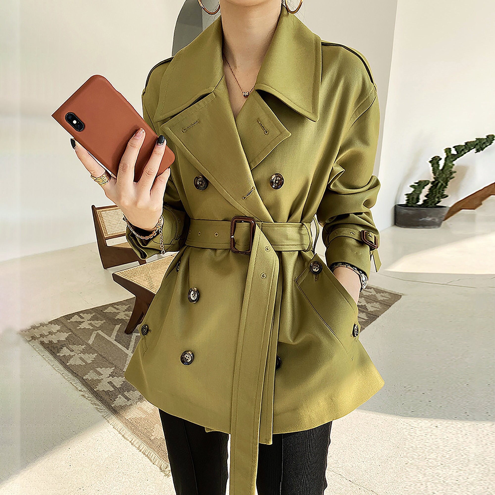 Spring Autumn England Style Khaki Coat For Office Lady Plaid Double  Breasted Fall Patchwork Jackets Korean Coats Women - Trench - AliExpress