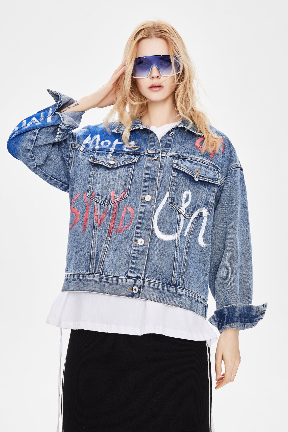 Graffiti Printed Denim Jacket Etsy