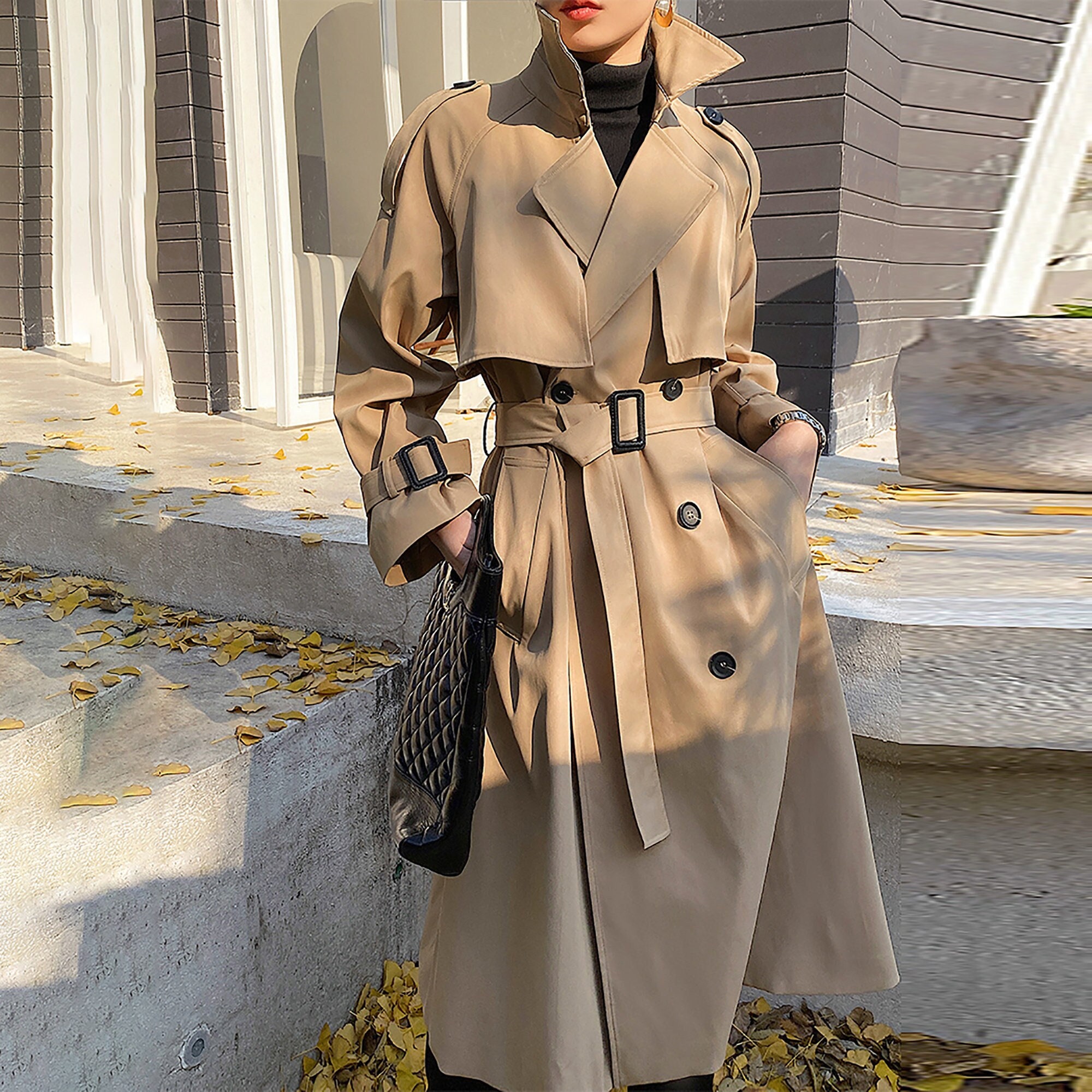 Women's Classic Khaki Double Breasted Cotton Blend Trench - Etsy