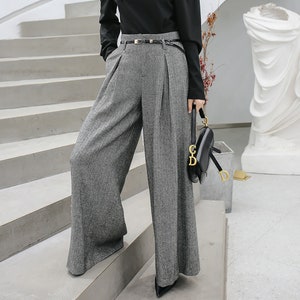 Women Gray Woolen Wide-leg Pantspants Skirthigh Waist Drape - Etsy
