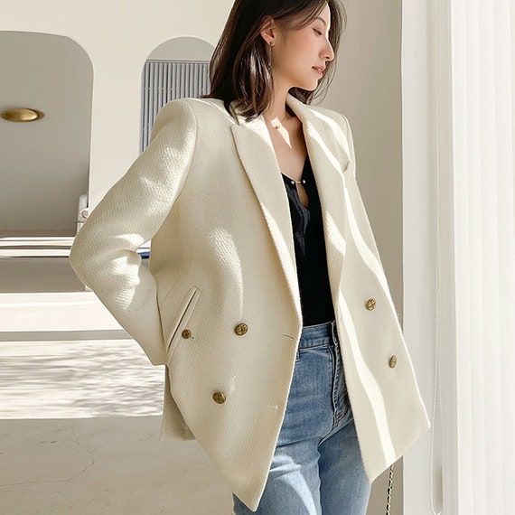 Women Beige Wool Blazergray Wool 