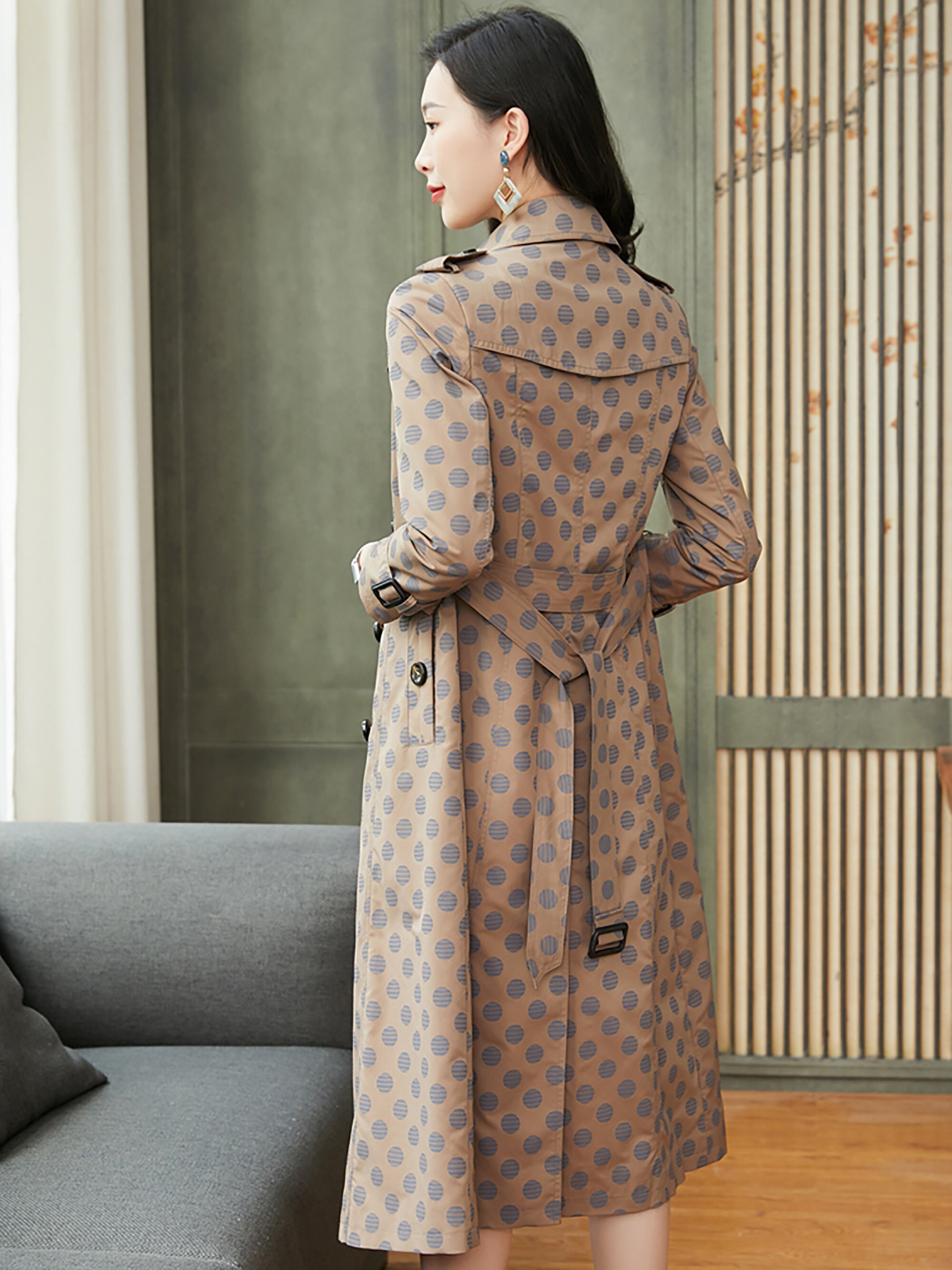 Custom Trench Coatcoffee Dots Trench Jacketblack Long - Etsy