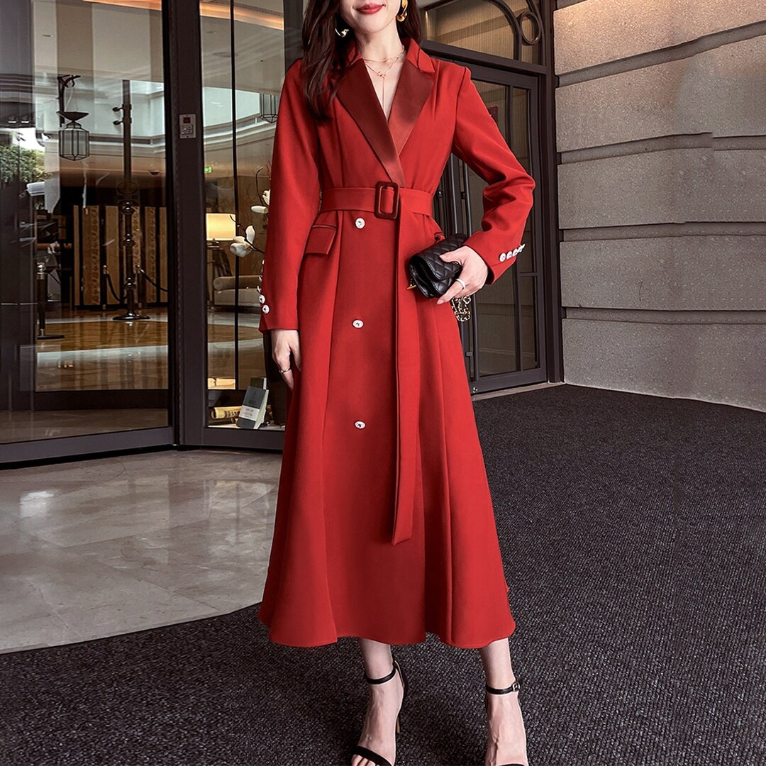 Women Red Trench Coatwedding Coatdouble 