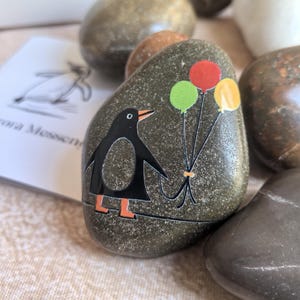 Pinguin Ballons Kunststein, Segen Kieselstein, Benutzerdefinierte Nachricht Karte, Geschenk für Kinder, Spirituelle Heilung Geschenk für Geburtstag, Home Decor