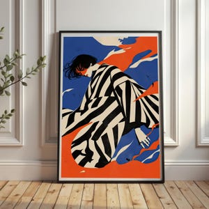 Abstract Woman Art Print: Striped Fashion, Modern Wall Decor (Digital Download)