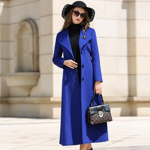 Custom Wool Coatblue Long Wool Coatthick Wool Coatwomen - Etsy