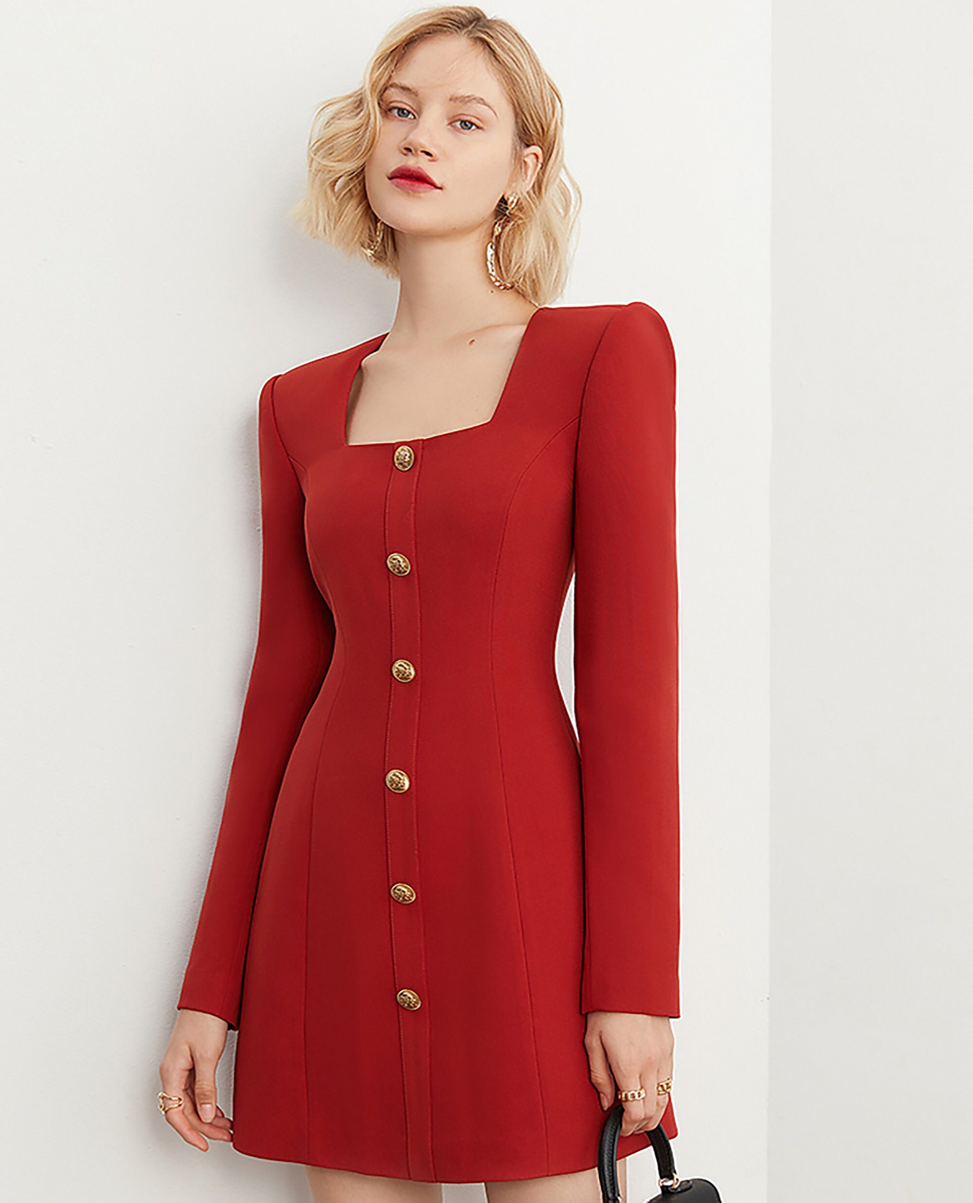 Women Red Blazer Dressblack Trench 