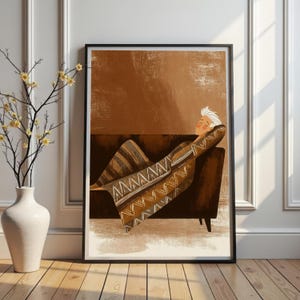 Peaceful Napping Art Printable, Relaxing Figure Digital Download, Modern Textured Wall Art, Warm Tones Wall Decor, Cozy Bedroom Print