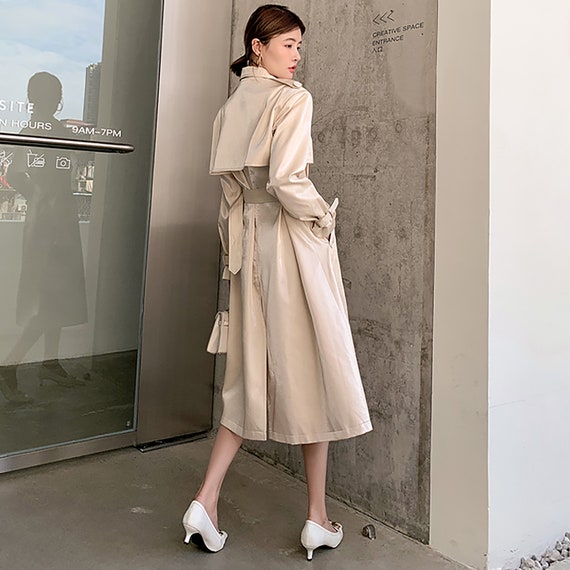 White Classic Satin Long Trench Dressdouble-breasted Suit - Etsy ...