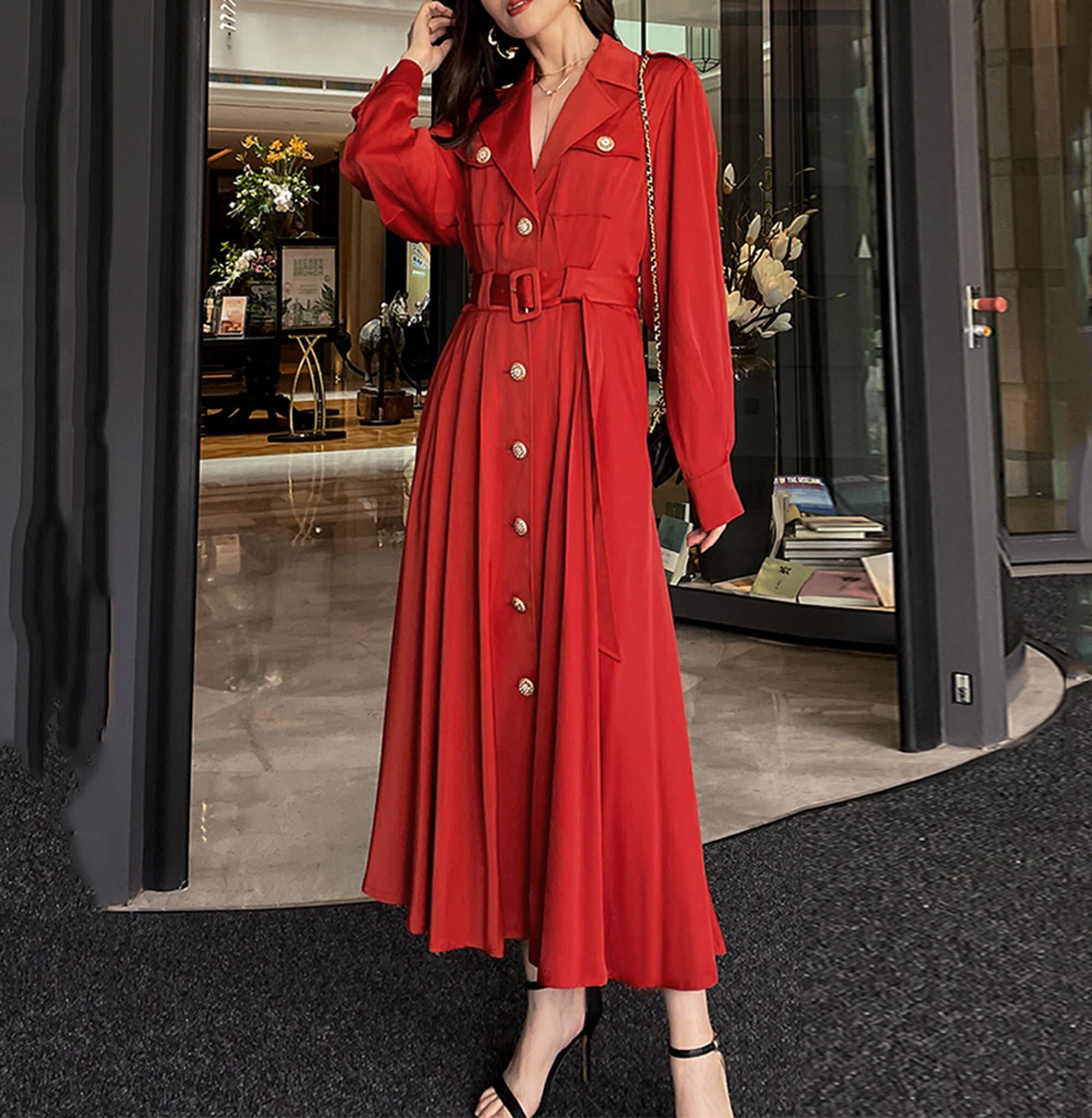 YOXO Midi Trench Coat - Coats - RED 