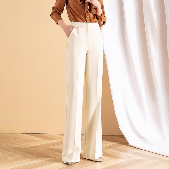 Custom Made Pants Womenwhite Suit Wide-leg Pantsstraight-leg - Etsy