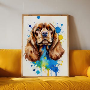 Cocker Spaniel Watercolor Art Print | Dog Portrait Digital Download | Splash Art Animal Wall Decor | Vibrant Dog Printable Wall Art