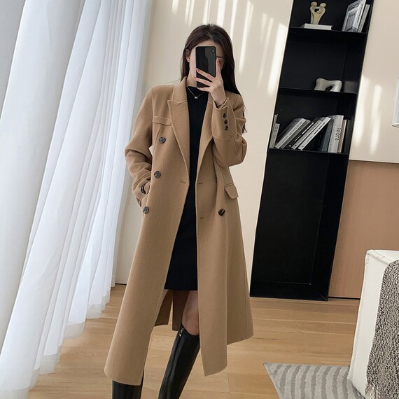 Double Faced Wool Long Coatgreen Long Wool Coatwine Wool - Etsy