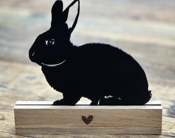 Osterhase - Acryl schwarz, matt auf Holzhalter