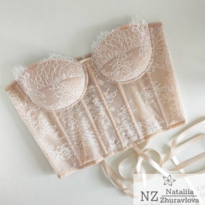 Wedding corset, handmade corset, gift for girlfriend, lace corset, corset with cup, transparent corsets, overbust corset, crop tops