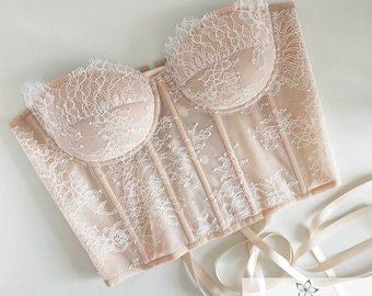 Wedding corset, handmade corset, gift for girlfriend, lace corset, corset with cup, transparent corsets, overbust corset, crop tops
