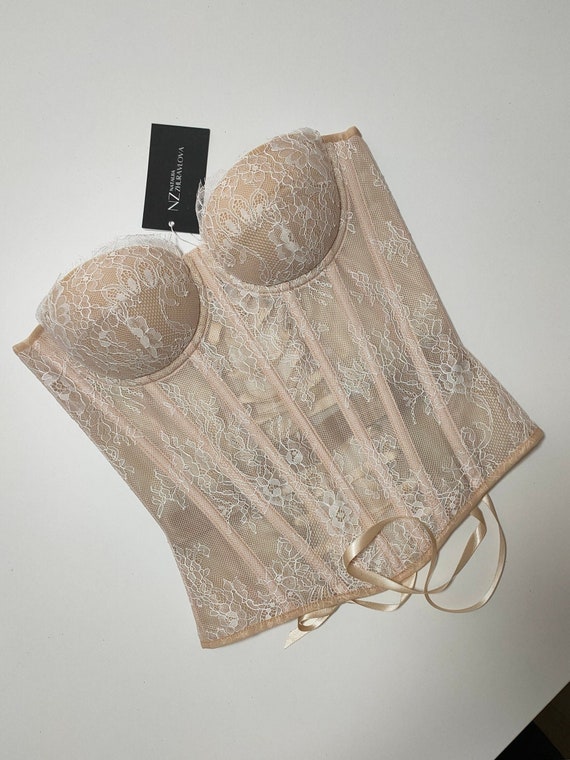 Wedding corset, handmade corset, lace corset, slimming corset with cups, transparent corset, overbust corset