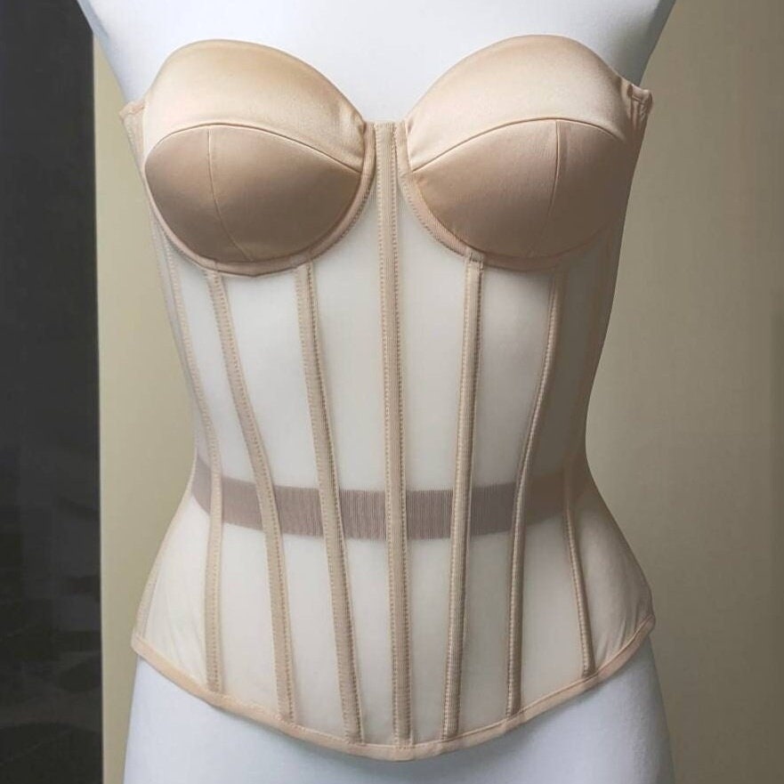 Women Corsets Underbust Beige Cotton Mesh Steel Boned Corset Truly