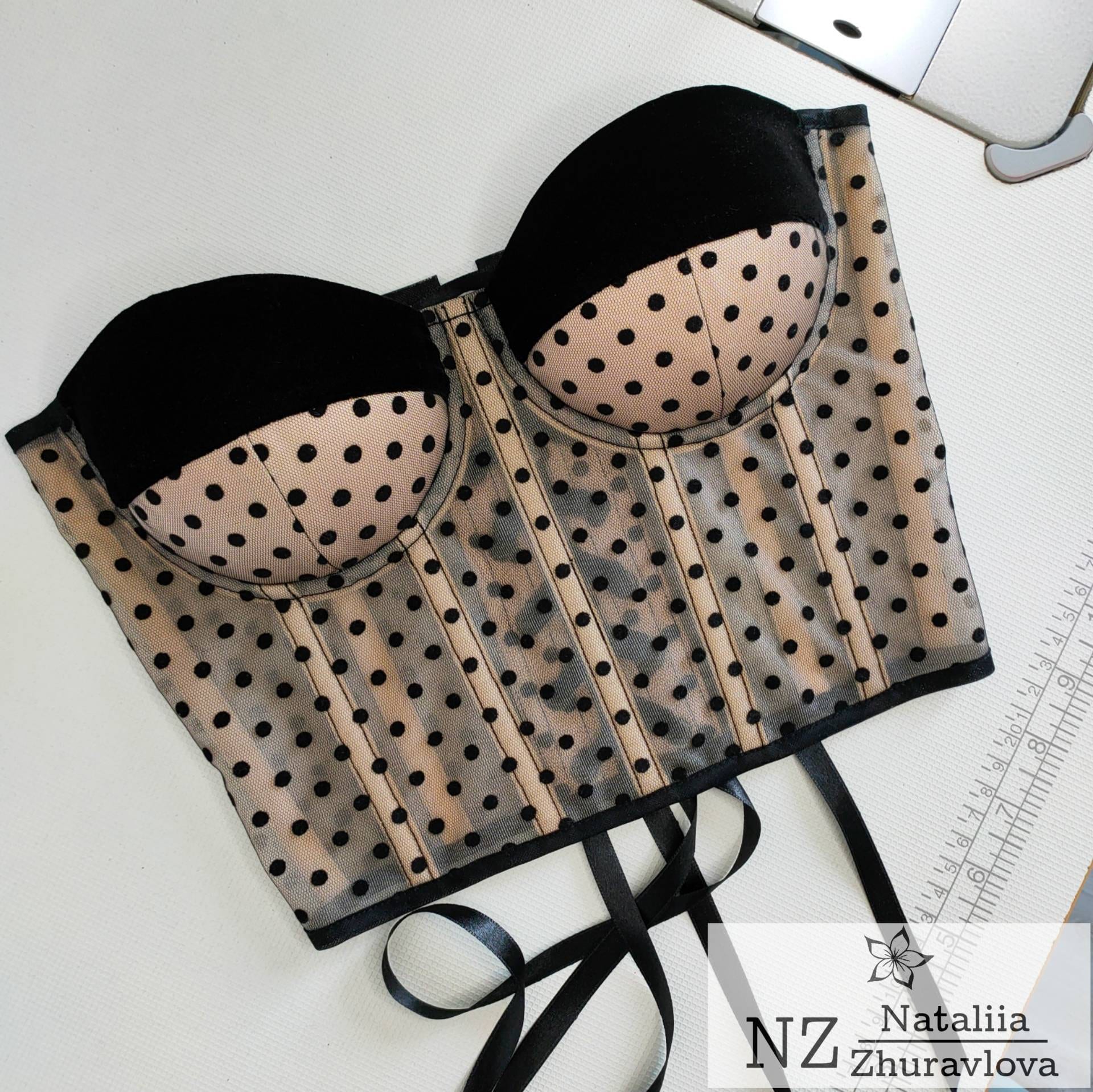 Polka Dot Corset Top Crop Bustier Top Minimalist Corset