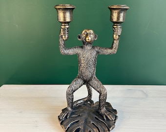 Monkey Candle Holder Bronzed Effect