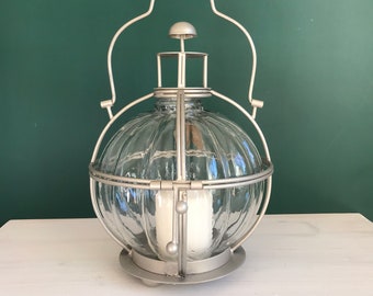 Glass Ball Lantern with Silver Metal Frame and Handle