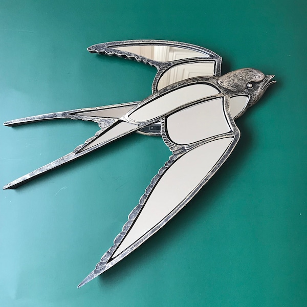Art Deco Flying Swallow Bird. Mirrored Art Deco Style wall Art