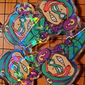 Riddler Acrylic Keychain Charms | 2.5" | Double Sided Broken Glass Holographic