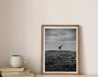 Poster da parete con fotografia costiera di Burgh Island, Devon. Stampa artistica e minimalista in bianco e nero, ideale per arredare la casa o come regalo di inaugurazione della casa.