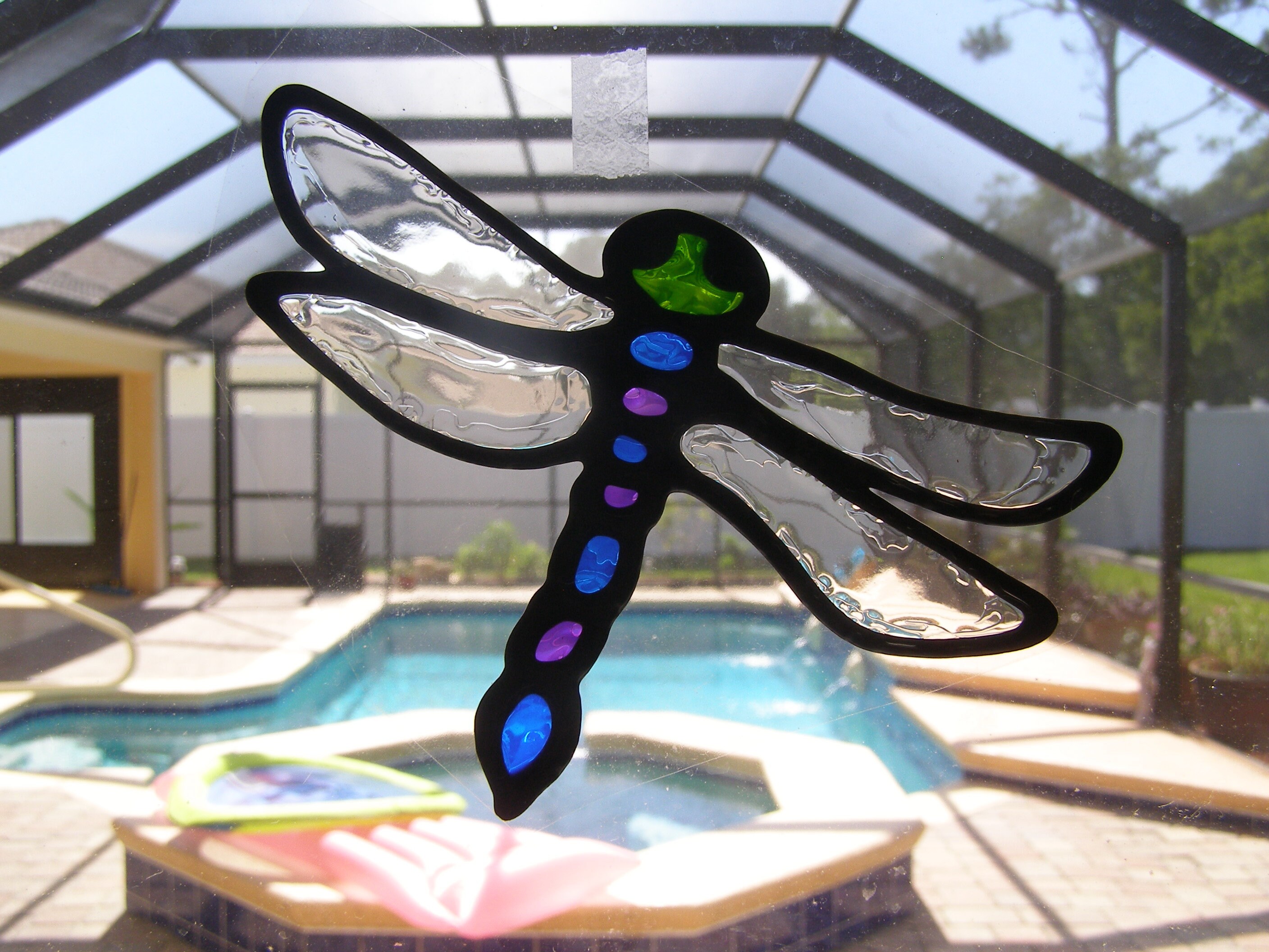 Heron Cattail Dragonfly 1 pc 4" X 4" Black Fused Glass Decals 20CC1263 