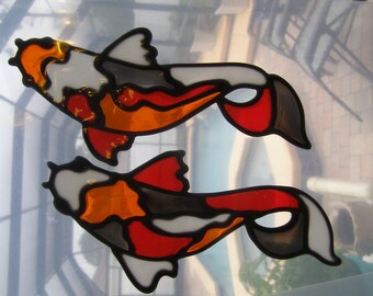 3 Koi Fish Faux Stained Glass Window CLING 3 pc set - Suncatcher