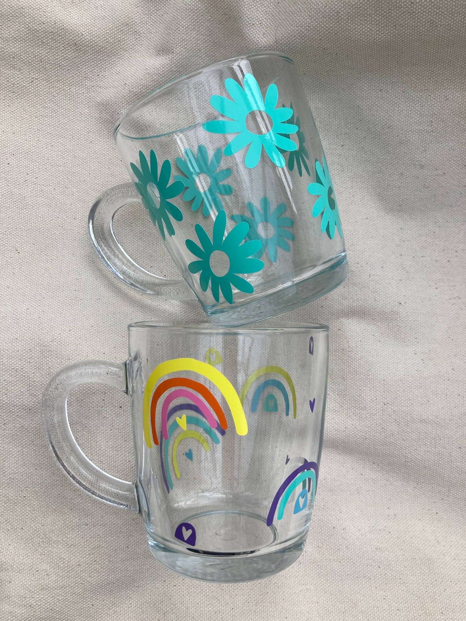 Rainbow Glass Mug Daisy Glass Mug Cute Glassware Happy Mug Etsy UK