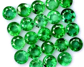7 mm 15 Pcs Natural Colombian Green Emerald Round Lot Loose Certified Gemstone