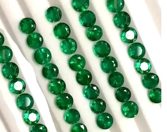 4 mm 15 Pcs Natural Colombian Green Emerald Round Lot Loose Certified Gemstone
