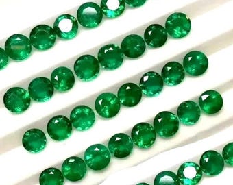 5 mm 14 Pcs Natural Colombian Green Emerald Round Lot Loose Certified Gemstone
