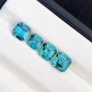 GIE Certified Natural Neon Blue Paraiba Tourmaline Asscher Cut 20 Ct (4 Pcs) Loose Gemstone