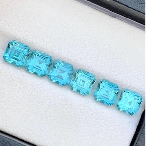 54 Ct (6 Pcs) GIE Certified Natural Paraiba Tourmaline Neon Blue Flawless Asscher Cut Loose Gemstone Lot