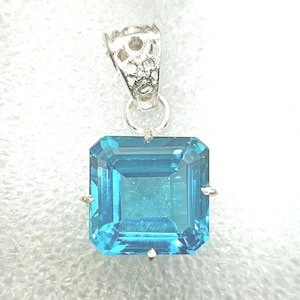 Natural Certified Paraiba Tourmaline 23.74 Ct Asscher Loose Gemstone Pendant 925 Silver