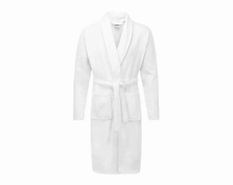 White, 100% Cotton, Terry Toweling, Bath Robes, Loungewear, Dressing Gown - Soft, Durable, & Absorbent. Truly Handmade, One Size (XL).