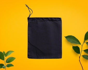 100% Black Cotton Single Drawstring Muslin Bag - Cotton Produce Bags - Packaging, Gift & Party Favor Bags