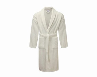 Cream, 100% Cotton, Terry Toweling, Bath Robes, Loungewear, Dressing Gown - Soft, Durable, & Absorbent. Truly Handmade, One Size (XL).