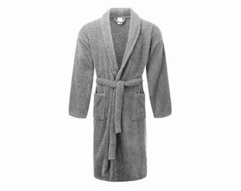Grey, 100% Cotton, Terry Toweling, Bath Robes, Loungewear, Dressing Gown - Soft, Durable, & Absorbent. Truly Handmade, One Size (XL).