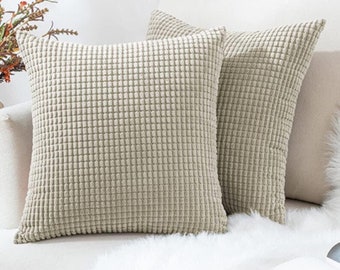 Handmade Light Grey Corn Corduroy Cushions - 45x45cm with Zippered Cover and Insert - Soft and Comfy Decorative Pillows for Home or Office