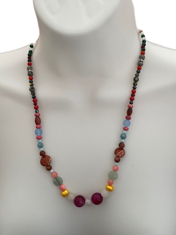 Multi Colored Gem Stone Necklace Etsy Canada